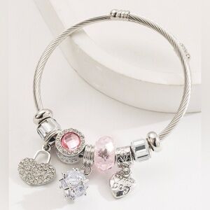 ILU Jewelry Stainless Steel Adjustable Charm Bracelet Silver Heart, Love my Dog